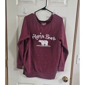 Feathers Maternity Mama Bear Sweatshirt Burgundy Heather Fleece Pullover Large